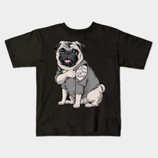 Generate a hand drawn vector design Pug.Happy father day (2) Kids T-Shirt